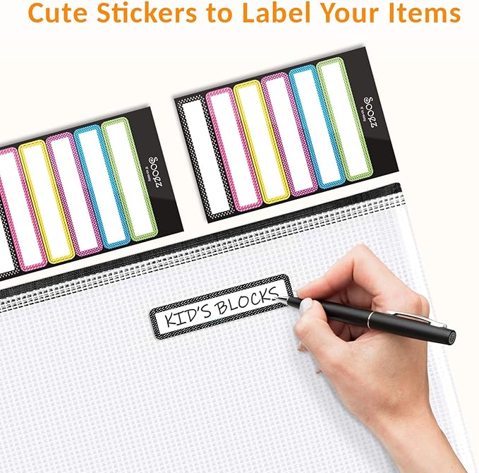 Sooez 24 Pack Mesh Zipper Pouch with Sticky Labels, A4 Mesh Bags Board Game Puzzles Organization Storage, Durable Letter Size File Folders Organizer Teacher School Classroom Office Supplies, Black