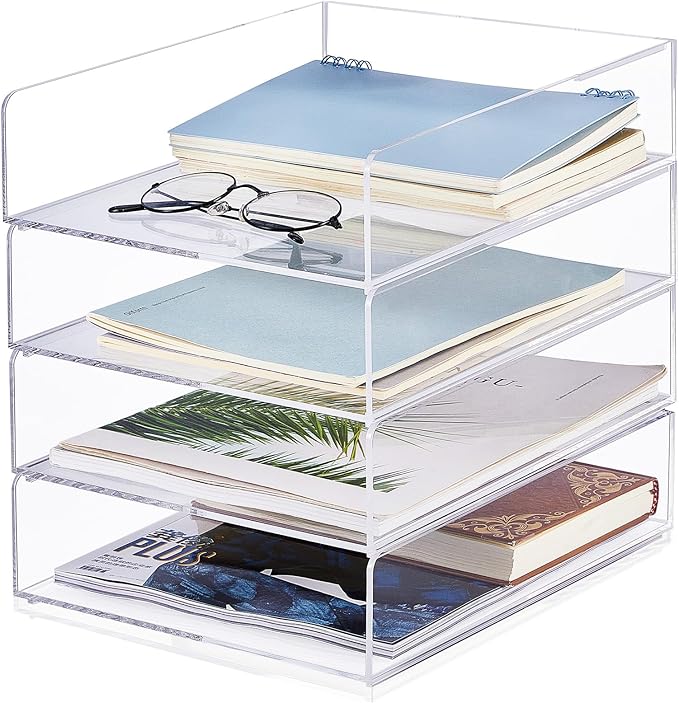 Harloon 4 Tier Acrylic Paper Tray Paper Organizer for Desk Clear File Organizer 12 x 9. 3 x 2. 7 Inches File Tray for Office Workspace Desktop Storage, No Need to Assemble (Transparent)