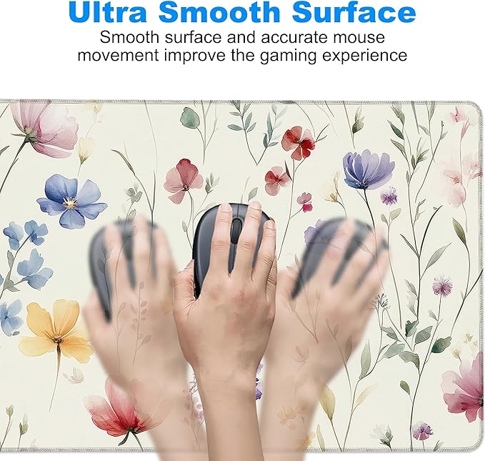 Desk Pad, Watercolor Floral Flowers Leaves XXL Gaming Mouse Pad with Stitched Edges,Non-Slip Waterproof Rubber Base Large Desk Mat for Keyboard and Mouse 35.4"x15.7"