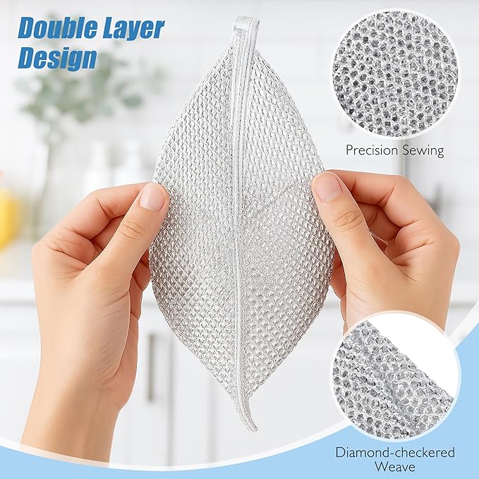 50pcs Non Scratch Wire Dishcloth, Multipurpose Wire Dishwashing Rags for Wet and Dry, Reusable Stainless Steel Cleaning Cloth, Kitchen Metal Dish Cloths for Washing Dishes Sinks, Dishes, Stove Top
