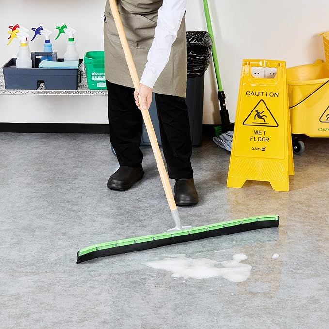 Restaurantware-SQUEEGEE ONLY: Clean Tek Professional 35.83 Inch Curved Floor Squeegee, 1 Broom With Rubber Blade - Handle Sold Separately, Heavy-Duty, Green Steel Wiper For Floor