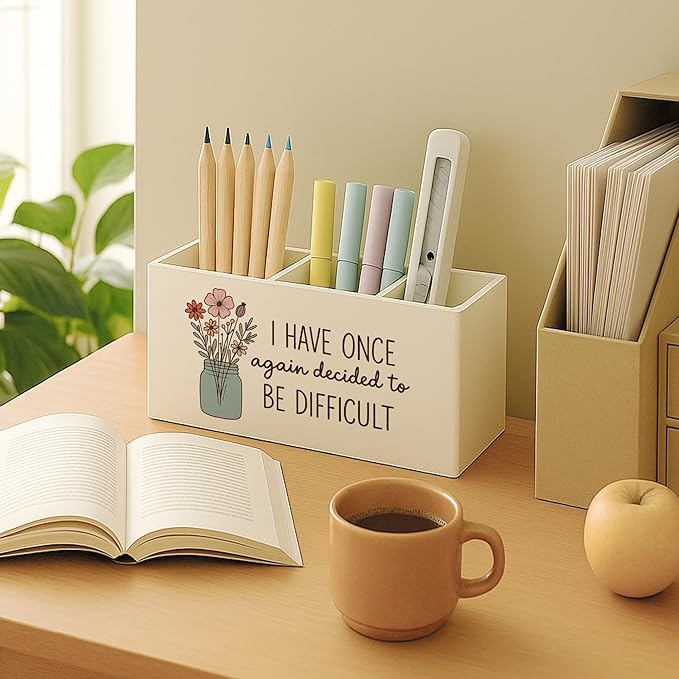 Funny Mental Health Pen Pencil Holder for Desk, Sarcastic Office Humor Gifts for Coworkers, I Have Once Again Decided to Be Difficult Funny Pencil Cup for Office