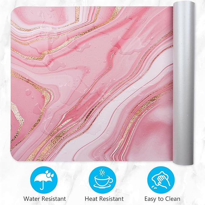 Desk Mat, Desk Pad Dual Leather Sided Desktop Mat for Office and Home,Desk Organization and Accessories Ideal for Large Mouse Pad and Desk Mats on Top of Desks (Rose Pink Marble 31.5"x 15.7")
