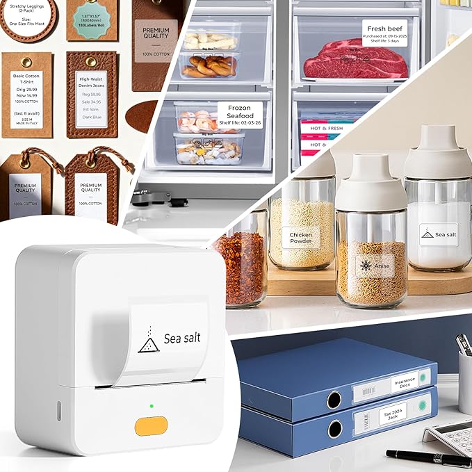 Label Maker Machine with Tape P1 2 Inch Thermal Printer Portable Bluetooth Shipping Label Printer Sticker Maker Labeling Machine Home Office School Business Use Rechargeable White