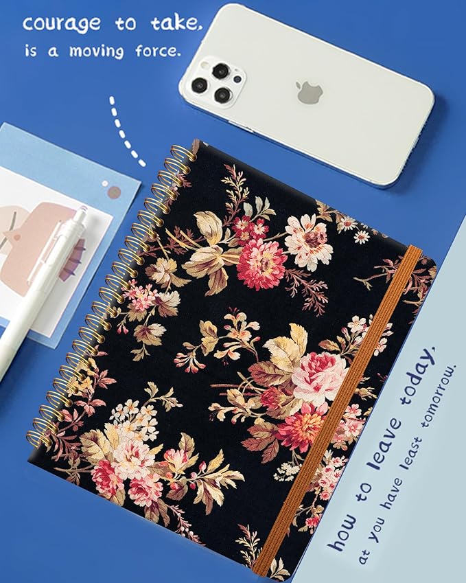 Ruled Spiral Writing Notebook,A5 Hardcover Lined College Journal for Women,Strong Twin-Wire Binding with Premium Paper,8.4" X 6",Perfect for School,Office,Home(Roses Wild Flower)