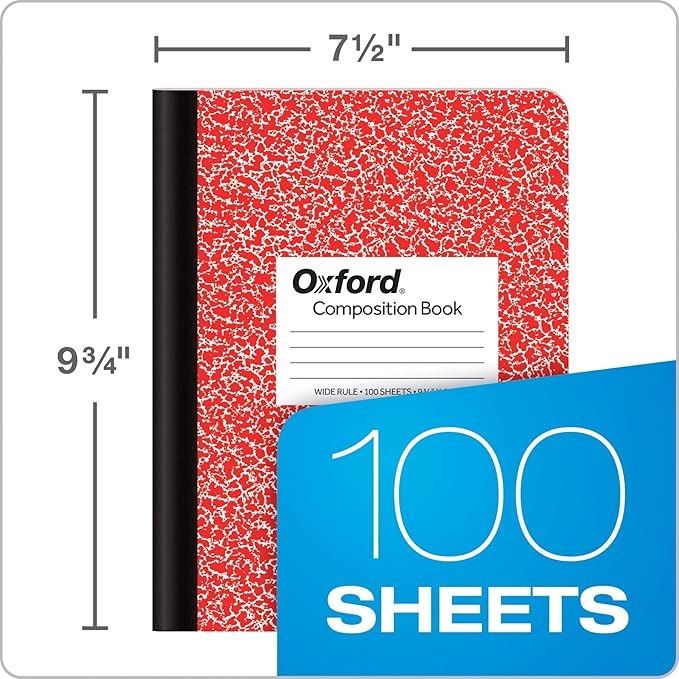 Oxford Composition Notebook 24 Pack, Wide Ruled Paper, 9-3/4 x 7-1/2 Inches, 100 Sheets, Assorted Marble Covers, 2 Each: Blue, Green, Red (63762)
