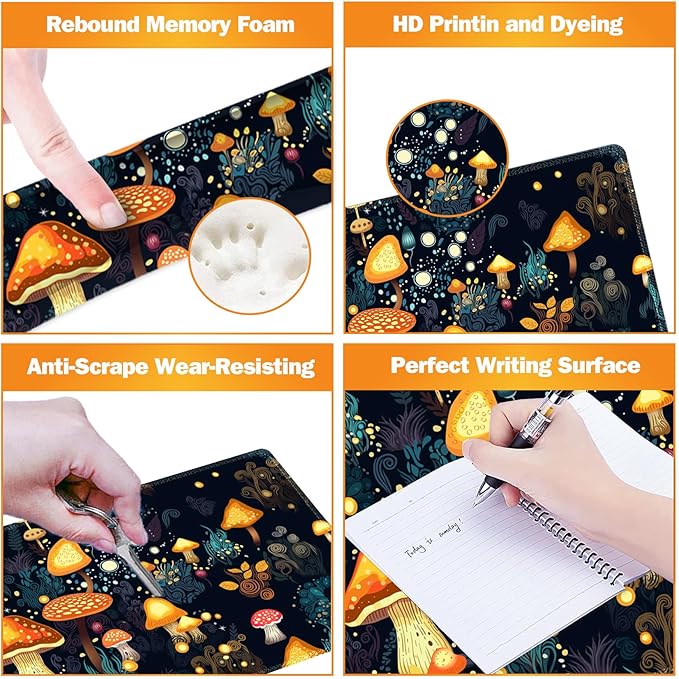 ARTSO Large Gaming Mouse Pad, Keyboard Wrist Rest Pad & Wrist Support Mousepad Set, Stitched Edge, Extended, Non-Slip Base, Memory Foam Desk Mat for Office, Home, Cute Mushrooms