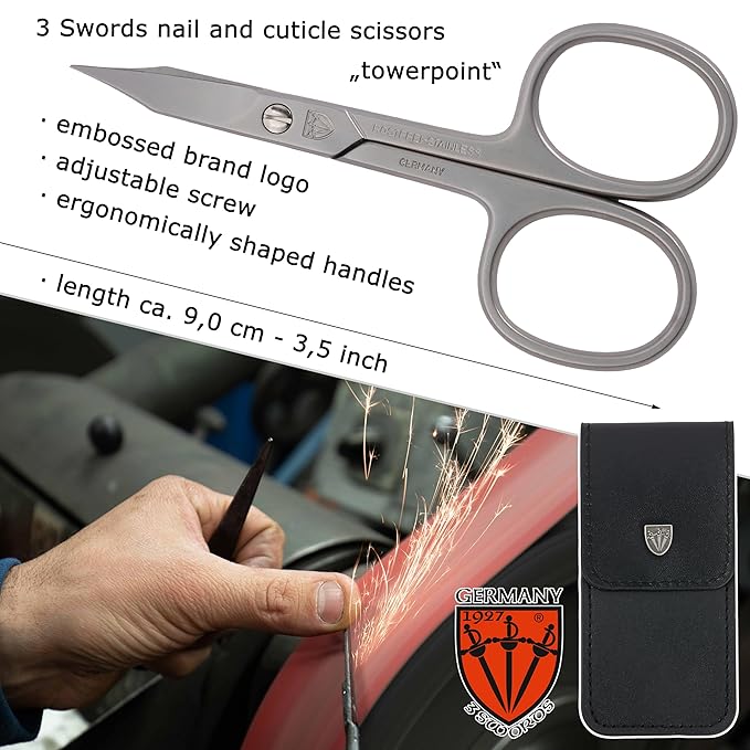 3 Swords Germany - brand quality STAINLESS STEEL INOX CURVED COMBINED CUTICLE & NAIL SCISSORS (1 PIECE) with case for manicure pedicure - nail care by 3 Swords - Made in Germany