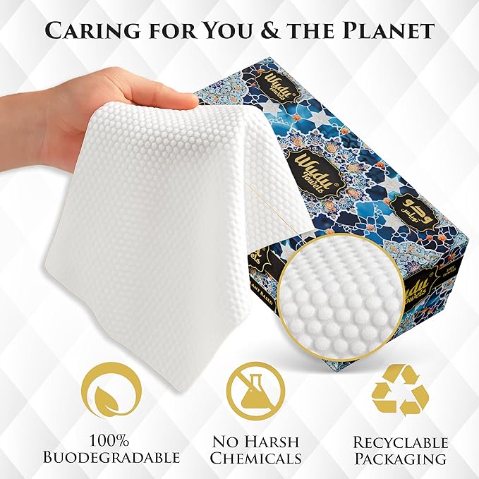 Wudu Towel After Ablution – 60 Count (Pack of 1) – Biodegradable Cloth-Based Dry Towels – Islamic Prayer Accessory for Home, Mosques, Travel – Pairs with Prayer Beads, Mats & Qibla Compass