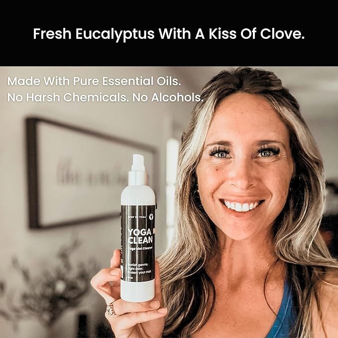 Yoga Clean - Premium Yoga Mat Cleaner Spray, Natural Plant-Based Deodorizer with Essential Oils | Refreshing Aromatherapy Scent | 8 oz Safe for Cork, Rubber & All Fabrics, Made in the USA