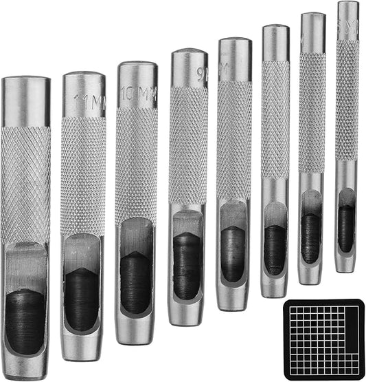 8 Pcs Leather Hole Punch Cutter 5mm-13mm Hollow Punch Set for Leather Crafting Round Hollow Tools for Watch Bands Belts Canvas Paper Rubber Soft Material Working