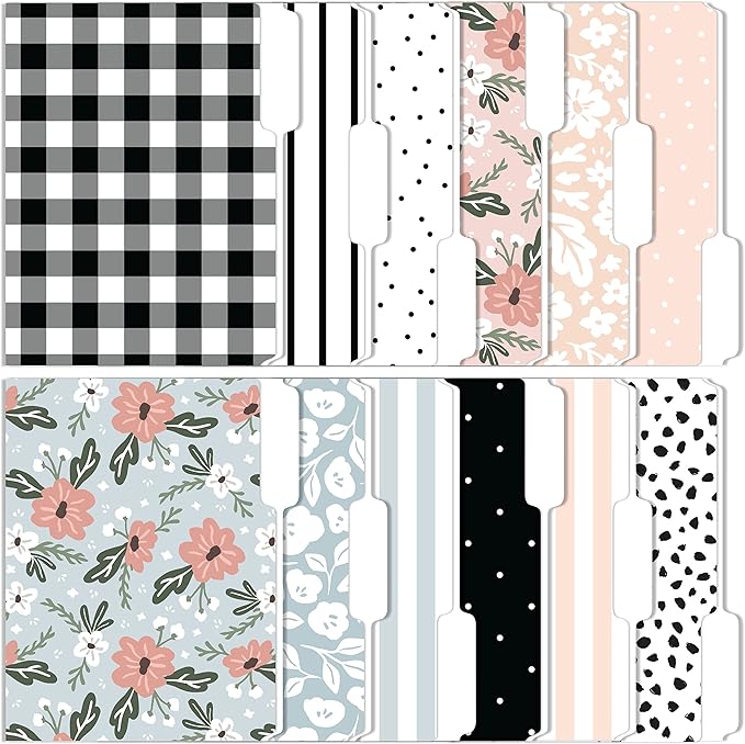 Cute File Folders, Set of 24 3-Tab Letter Size Decorative File Folders Boho Manilla 8.5 x 11 – Pretty Designer Home Office School Supplies (Harmony)
