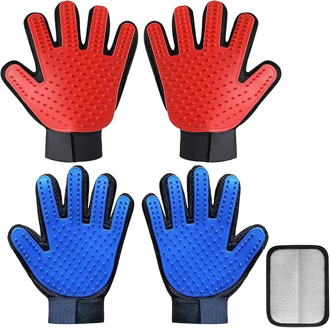 VUDANZYER Cat & Dog Grooming Gloves for Shedding, 4PCS Efficient Deshedding Pet Grooming Gloves for Dogs with 1PCS Pet Hair Remover Gloves, Cats & Horses with Long & Short Fur