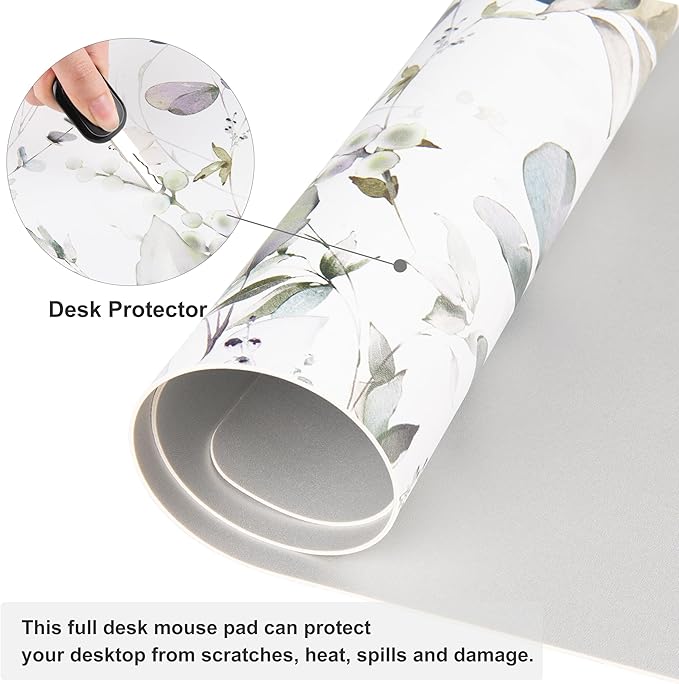 QIYI Large Mouse Pad, Extended Desk Mat for Desktop, PU Leather Waterproof Gaming Mousepad, Computer Desk Accessories Protector Writing Pads for School Office Home 31.5" x 15.7" - Soft Green Foliage