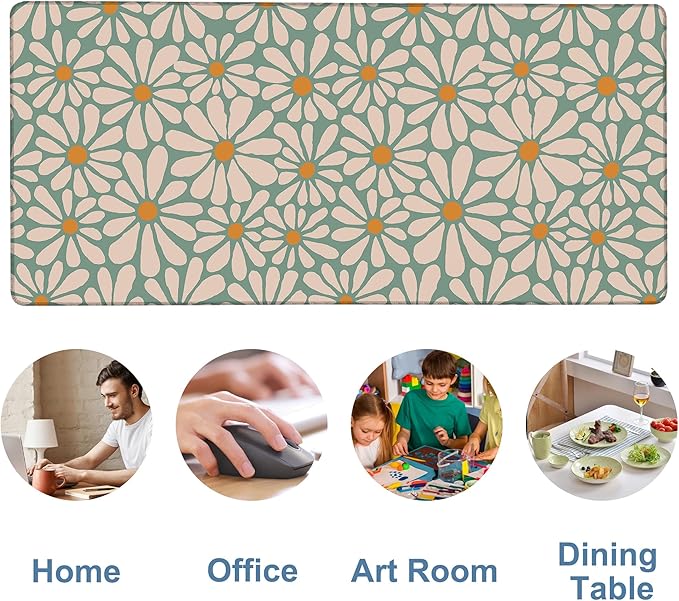 Retro Daisy Flowers Gaming Mouse Pad 3mm Thick Stitched Edge Waterproof Non-Slip Large Computer Keyboard Mouse Mat,Suitable for Office Entertainment Decorative Desk Pad 35.4 x 15.7 Inches