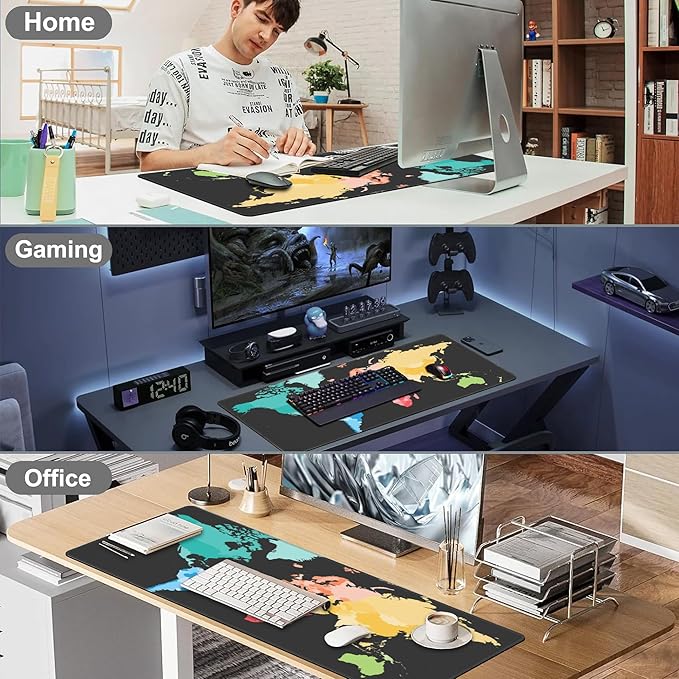 Mouse Pad, Large Colorful World Political Map Desk Mat, Extended Non-Slip Gaming Keyboard Mousepad Desk Pad, Thick Stitched Edges Waterproof Mouse Mat 31.5"x15.7" (World Map)
