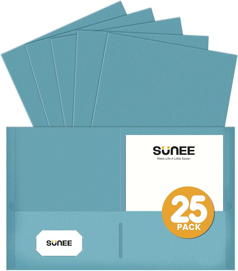 SUNEE Folders with Pockets (25 Pack, Warm Blue), 2 Pocket Folders Fit Letter Size, Paper File Folder for School Office Home Business, Textured Paper