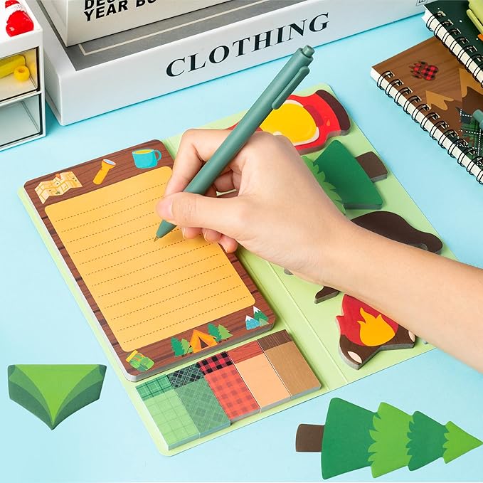 Xqumoi I Just Really Like Camping Sticky Notes Set, 550 Sheets, Camp Adventure Self-Stick Note Pads Tree Bear Tent Writing Memo Pads Page Marker Student Classroom Back to School Gift Office Supplies