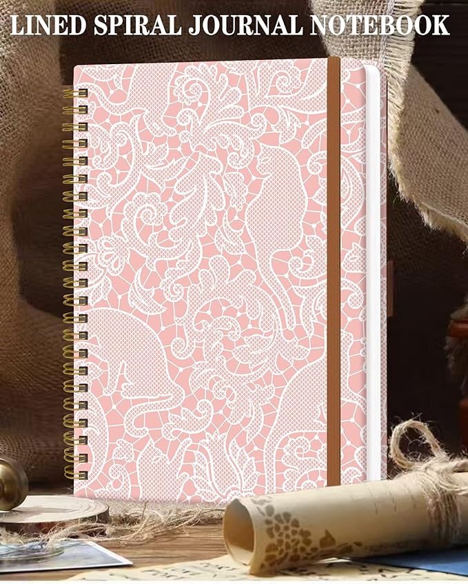 Spiral Journal Notebook for Women, Hardcover A5 College Ruled Notebook, 120 Pages, Thick Paper, Cute Lined Journal for School, Office & Work, 6 x 8.4 in(Pink Leopard)