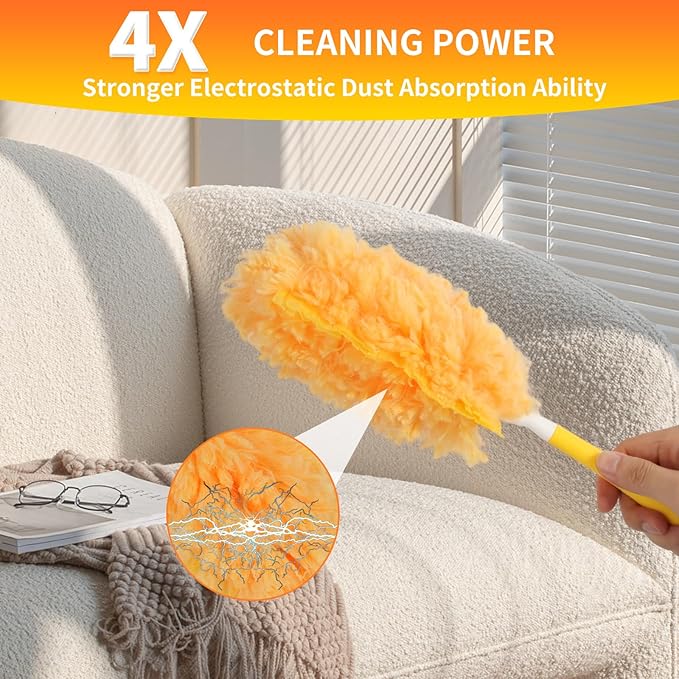 30 Count Larger Size Duster Refills for Swiffer Dusters with 1 Handle - 360° Multisurface Larger Size Feather Duster, Disposable Duster Refills Kit for Cleaning Furniture, Blinds and Ceiling Fans