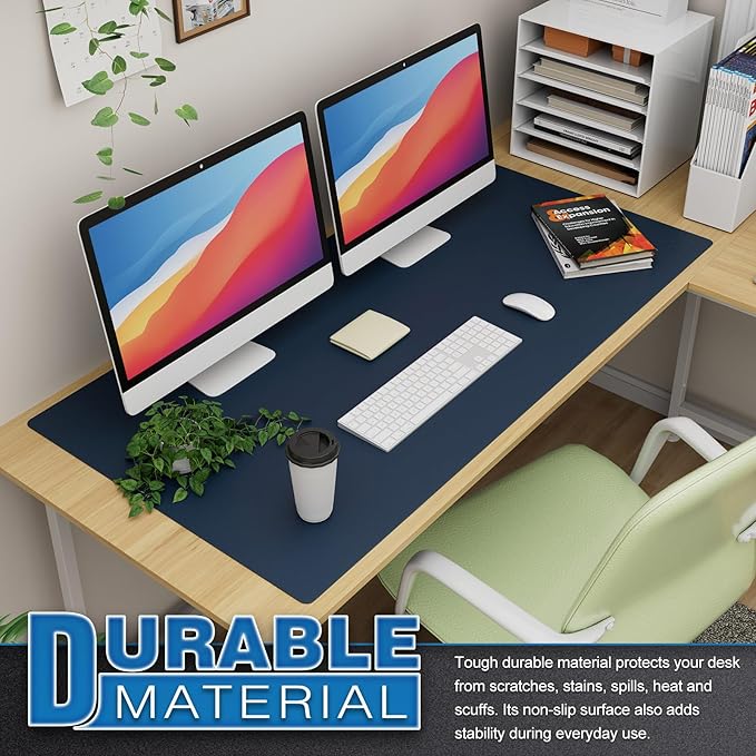 K KNODEL Large Office Leather Desk Mat, Mouse and Keyboard Pad, Computer and Laptop Mat, Desktop Protector and Cover, Writing Pad and Blotter (47.2"x23.6", Dark Blue)