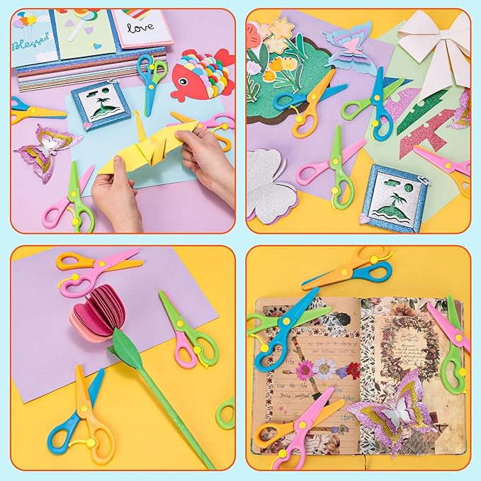 LOVESTOWN Kids Safety Scissors, 4 PCS Blunt Tip Scissor Preschool Training for Toddler & Children, Anti-Pinch Design, Child Hand Eye Coordination Development, Playdough Tools Scrapbooking Supplies