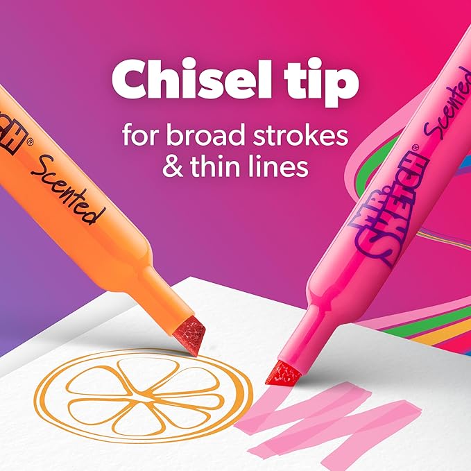 Mr. Sketch Scented Markers, Chisel Tip Marker, Assorted Colors, 22 Count