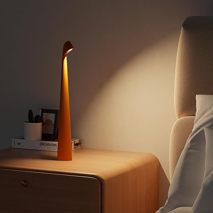 Portable Cordless LED Desk Lamp, Rechargeable Wireless Table Lamp, 3-Level Brightness, Patio & Bedside Night Light, Dining Room Ambient Reading Light (Orange)