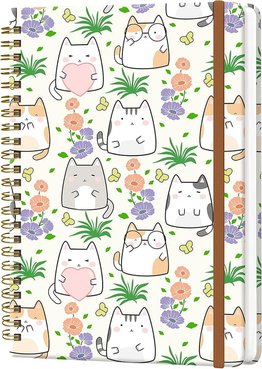 Spiral Journal Notebook for Women, Hardcover A5 College Ruled Notebook, 120 Pages, Thick Paper, Cute Lined Journal for School, Office & Work, 6 x 8.4 in(Cute Cats)