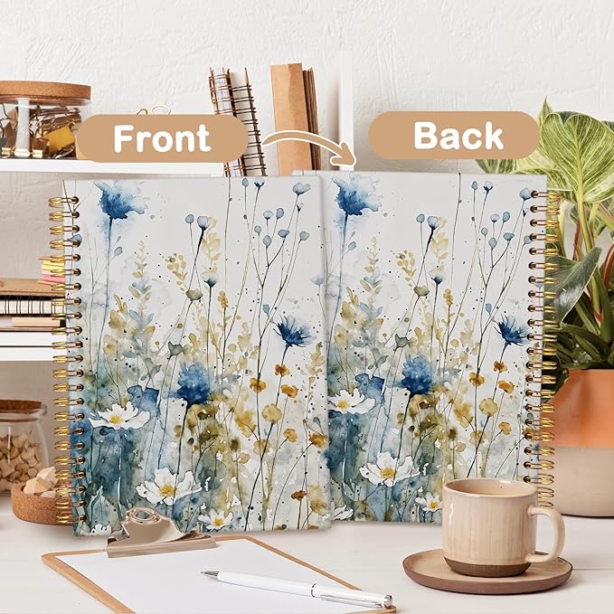 MOFUYU Vintage Wildflower Spiral Notebook,Floral Aesthetic Cottagecore School Supplies,Plant Hardcover Spiral Notebook,Notebook Journal for Work Office School Woman Teacher 5.5x8.3 Inch