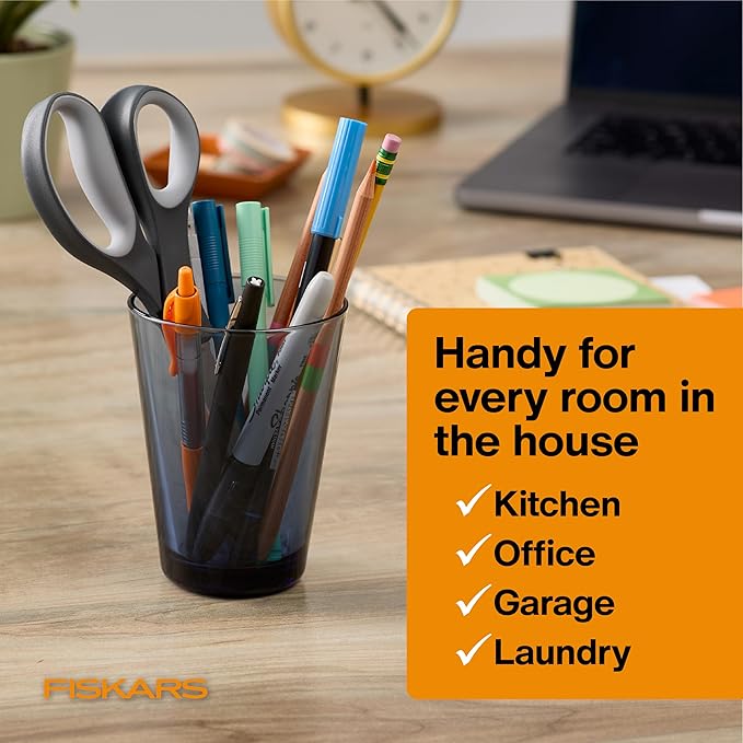 Fiskars 8” Left-Handed Titanium Scissors, SoftGrip Handle for Comfort, Durable Stainless Steel Blades for Home and Office Use