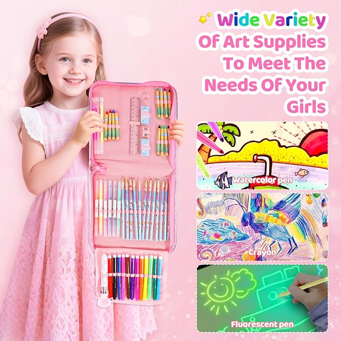 72PCS Fruit Scented Markers Set - Art Coloring Drawing Kits for Kids with Axolotl Pencil Case, Art Supplies for Kids Ages 4 6 8,Stationary Set Pencil,Crayon&Markers Stuff,Birthday Gifts Toys for Girls