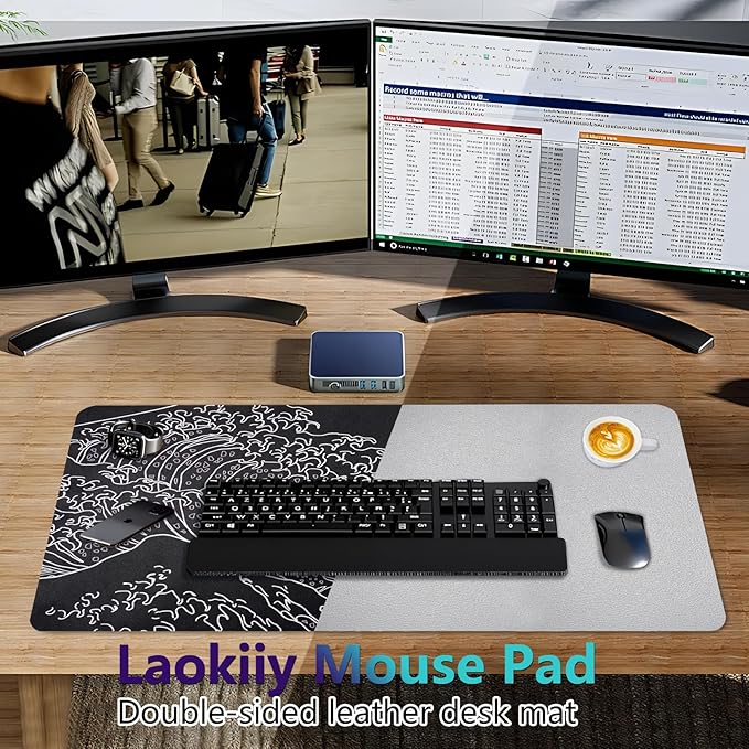 Desk Mat, Desk Pad Dual Sided Desktop Mat for Office and Home,Desk Organization and Accessories - Ideal for Large Mouse Pad and Desk Mats on Top of Desks (Black Sea Wave 31.5"x 15.7")