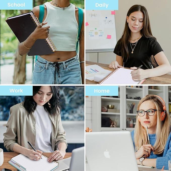 Hardcover Spiral Notebook with Tabs 8"x10" Large Spiral Lined Journals for Women with Dividers 240 Pages College Ruled Composition Notebook 5 Subject Notebook for Work, Back to School, Gifts, Blue