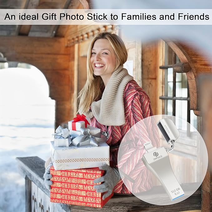 PL ZMPWLQ Photo-Stick for iPhone/iPad 512GB with Apple MFi Certified External Storage Thumb-Drive for Backup-Flash-Drive, USB Memory Stick for Laptop/PC 1PC