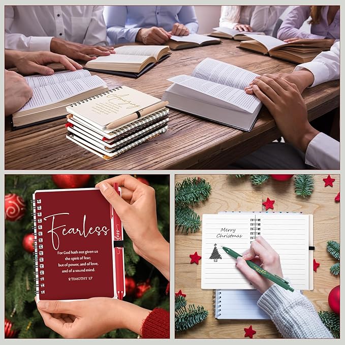 Kosiz 12 Sets Inspirational Christian Gifts Bulk Christian Notebooks Prayer Journals with Pens Spiral Bible Journals Religious Gifts for Church Grandparent Pastors Day Sunday School (Retro Color)