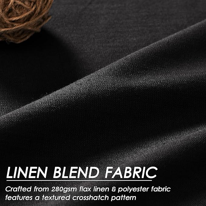 Black Linen Blackout Curtains 120 Inch Length 2 Panels Set Burg Extra Long 10 Ft Back Tab Pocket Drapes Cotton Textured Thermal Insulated Total Blocking Curtains for Dining Room Cottage High Window