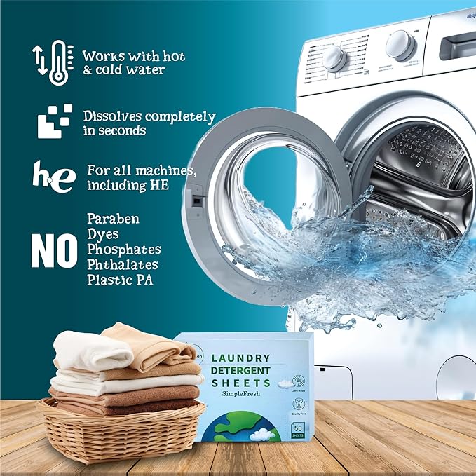 50 Laundry sheets 100 loads | Fresh Linen smell - Laundry Detergent Sheets, Eco-Friendly, Plant-Based, Hypoallergenic, No Plastic Jug Kindly (Fresh Linen)