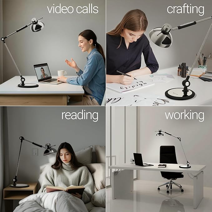 OTUS LED Desk Lamp for Home Office with Gesture Control | Eye-Caring Desk Light 1500 Lux, 12 Brightness & 3 Color | Architect Desk Lamp with Adjustable Swing Arm | Table Light for Work, Study, Reading