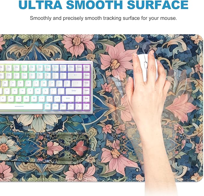 Large Mouse Pad and Keyboard Wrist Rest, Extended Mouse Pad with Wrist Support, Non-Slip Desk Mat, Desk Blotter Protector Pad for Home Office, Vintage Flowers
