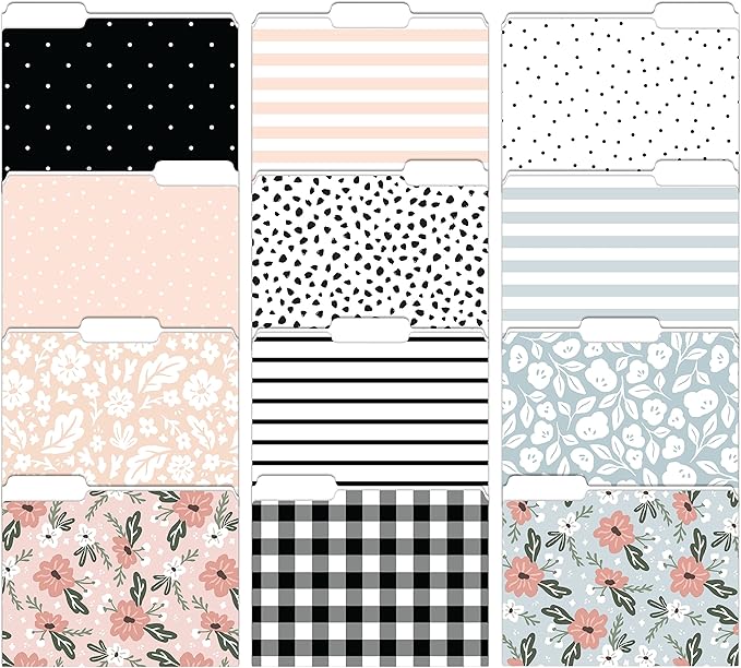 Cute File Folders, Set of 24 3-Tab Letter Size Decorative File Folders Boho Manilla 8.5 x 11 – Pretty Designer Home Office School Supplies (Harmony)
