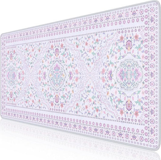 HAOCOO Elegant Floral Desk Mat, Cute Purple Mousepad Home Decor, 35.4" x 15.7" Large Keyboard Pad, Aesthetic Flower Desktop Mat Office Accessories, Waterproof Teacher Desk Pad Mat for Work, Study
