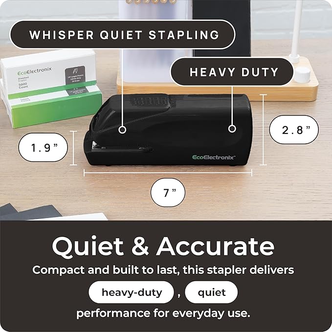 Portable Automatic Electric Stapler - 30 Sheet Capacity, Quiet Operation, Jam-Free and Easy Reload - AC Adapter/Battery Powered, (Black)