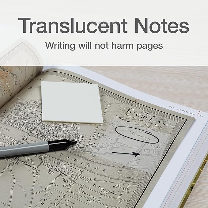 Redi-Tag Translucent Sticky Notes, Transparent Self-Stick Notes, 3" x 3", 4 Pads, 50 Notes Per Pad, 200 Sheets (1006596)