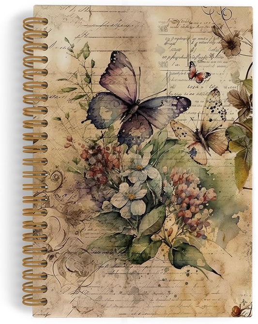 Vintage Butterfly Spiral Notebook, Butterfly Notebook, Butterfly Journal, Butterfly Flower Notebooks for School, Butterfly Floral Office Supplies Gifts for Women Girls Coworkers, 5.5x8.3 Inch