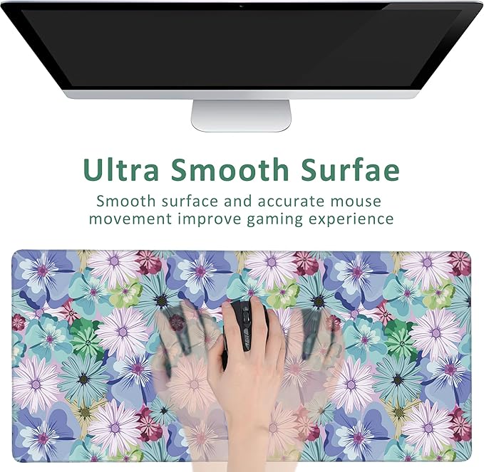 Extended Gaming Mouse Pad Colorful Vintage Tropical Flower Large Mousepad with Stitched Edges,Anti-Slip Rubber Base Keyboard Mouse Mat Desk Pad for Gaming Home Office 35.4 x 15.7 inches