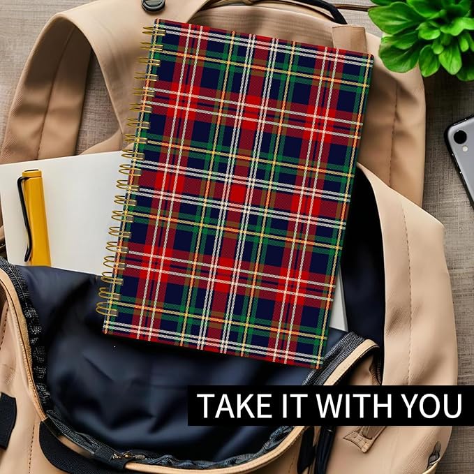 Spiral Journal Notebook, Hardcover Lined Journal for Women, Medium 6 x 8.4 in, 120 Pages Thick Paper, College Ruled Notebook for Writing, Work, Office, and School,Colorful Plaid Tartan
