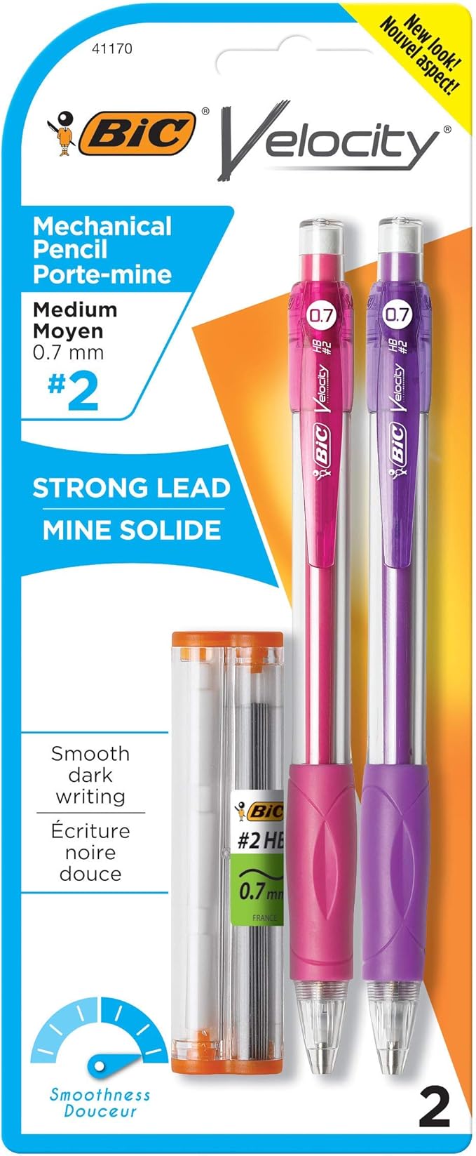 BIC Velocity Mechanical Pencils, With Colorful Barrel, Medium Point (0.7mm), 2-Count Pack Mechanical Pencils With Erasers