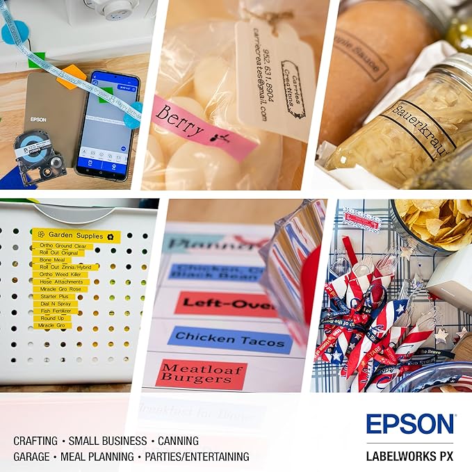 LABELWORKS Epson LW-C610PX Summer Bundle - Label Maker & Black on Purple, Yellow, Blue, and Pink Tape