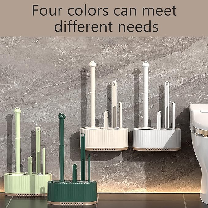 Basaza Toilet Brush and Holder Set Toilet Bowl Cleaning Brush and Holder for Bathroom 4 in 1 Dark Green Toilet Bowl Cleaner Brushes & Holders Bathroom Accessories Floor Standing or Wall Mounted